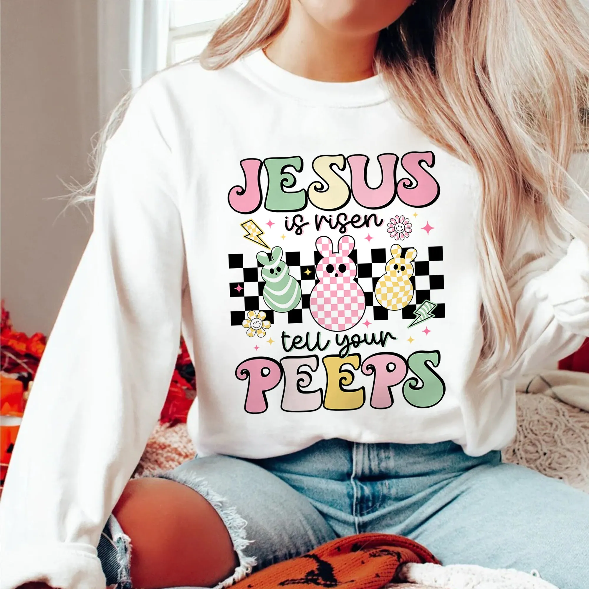 Jesus Is Risen Tell Your Peeps Sweatshirt, Easter Christian Kids Shirt, Jesus Easter Crewneck, He is Risen Shirt, Religious Easter Shirt