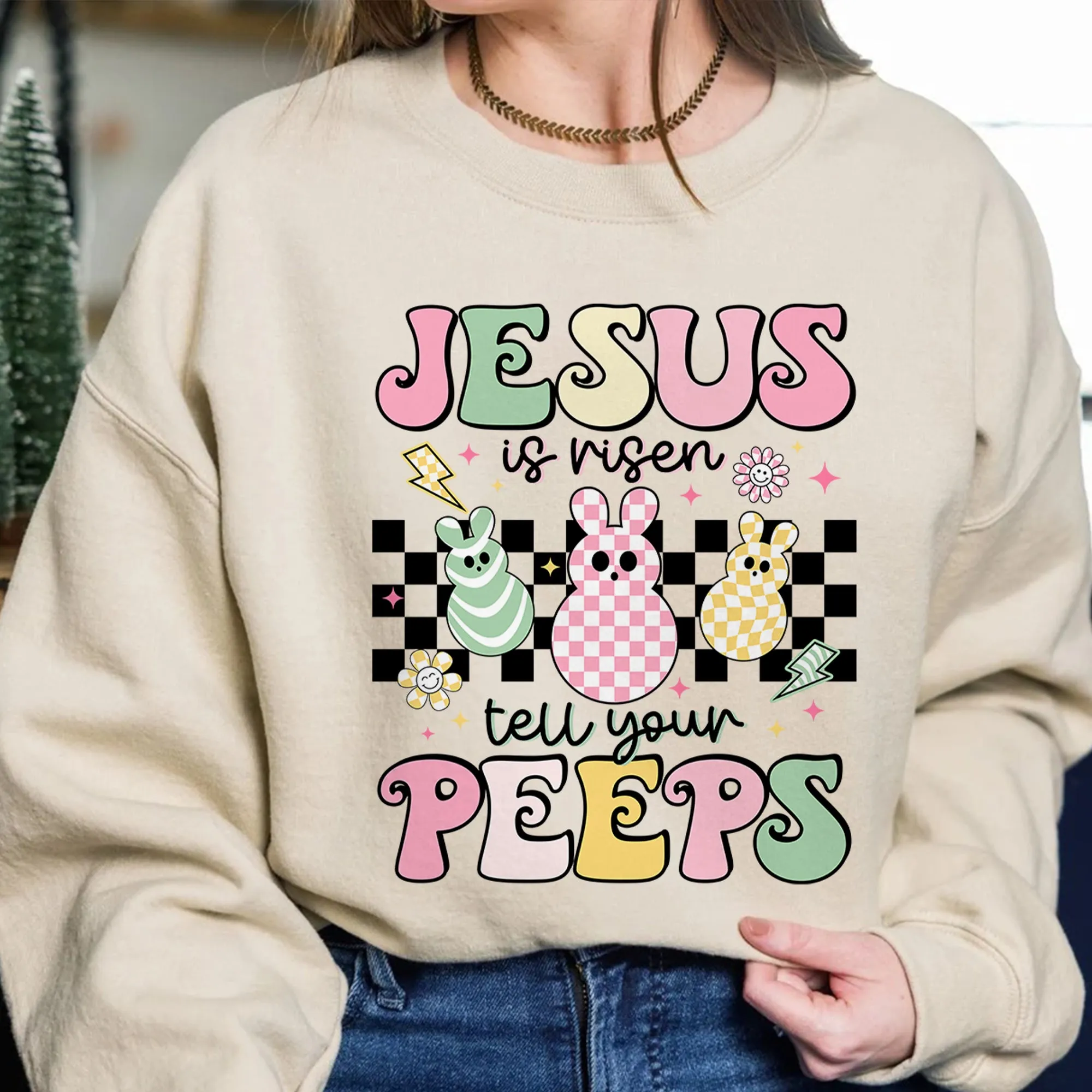 Jesus Is Risen Tell Your Peeps Sweatshirt, Easter Christian Kids Shirt, Jesus Easter Crewneck, He is Risen Shirt, Religious Easter Shirt