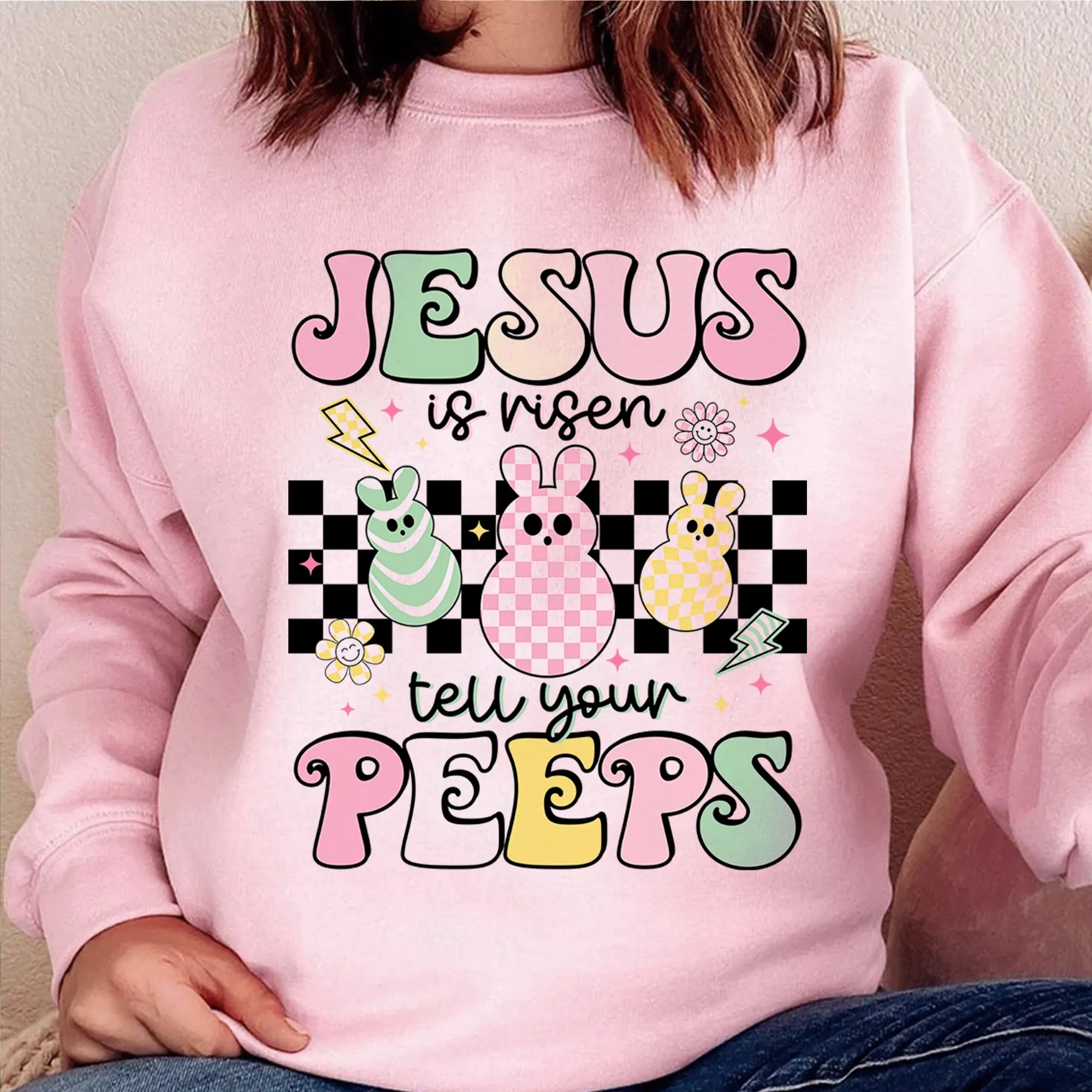 Jesus Is Risen Tell Your Peeps Sweatshirt, Easter Christian Kids Shirt, Jesus Easter Crewneck, He is Risen Shirt, Religious Easter Shirt