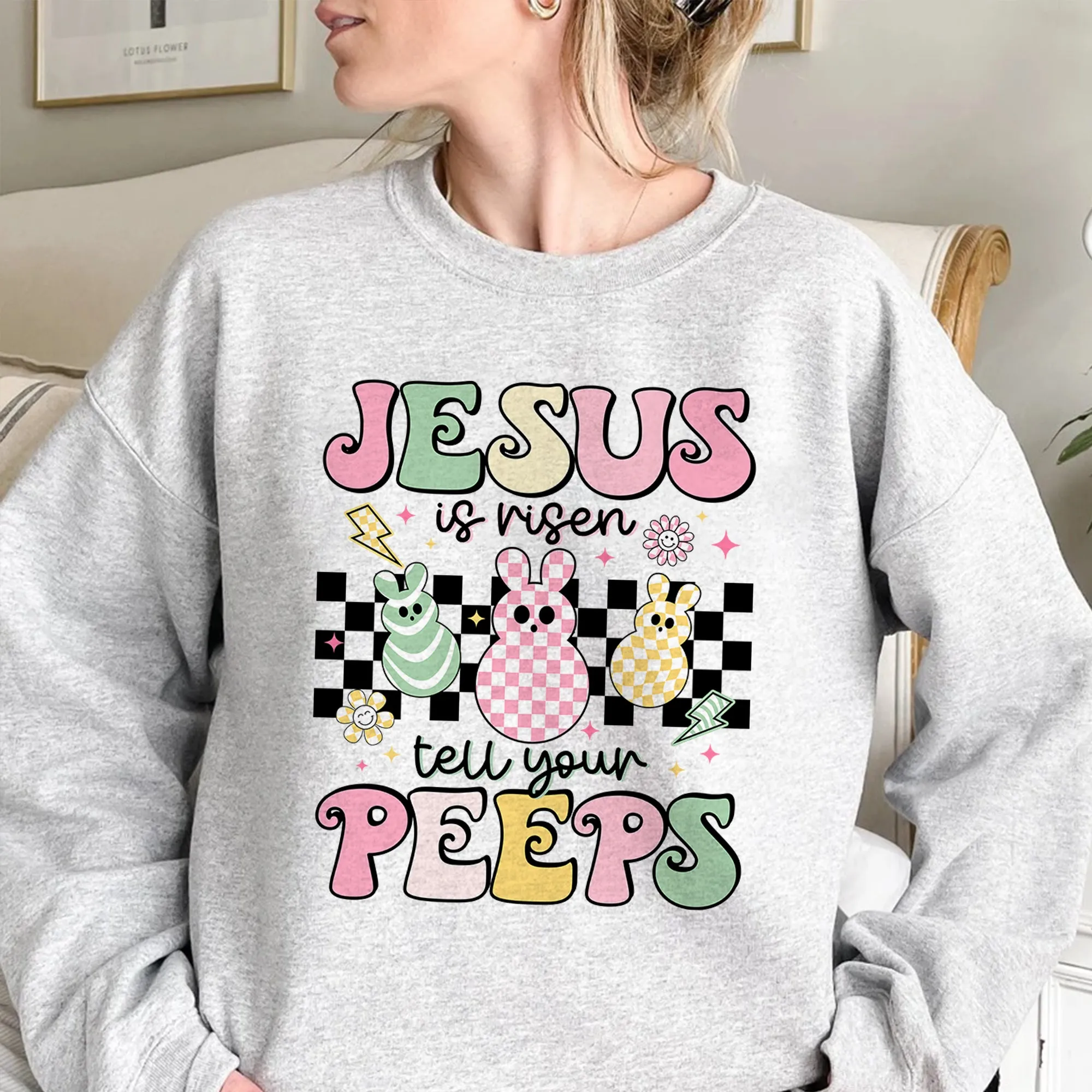 Jesus Is Risen Tell Your Peeps Sweatshirt, Easter Christian Kids Shirt, Jesus Easter Crewneck, He is Risen Shirt, Religious Easter Shirt