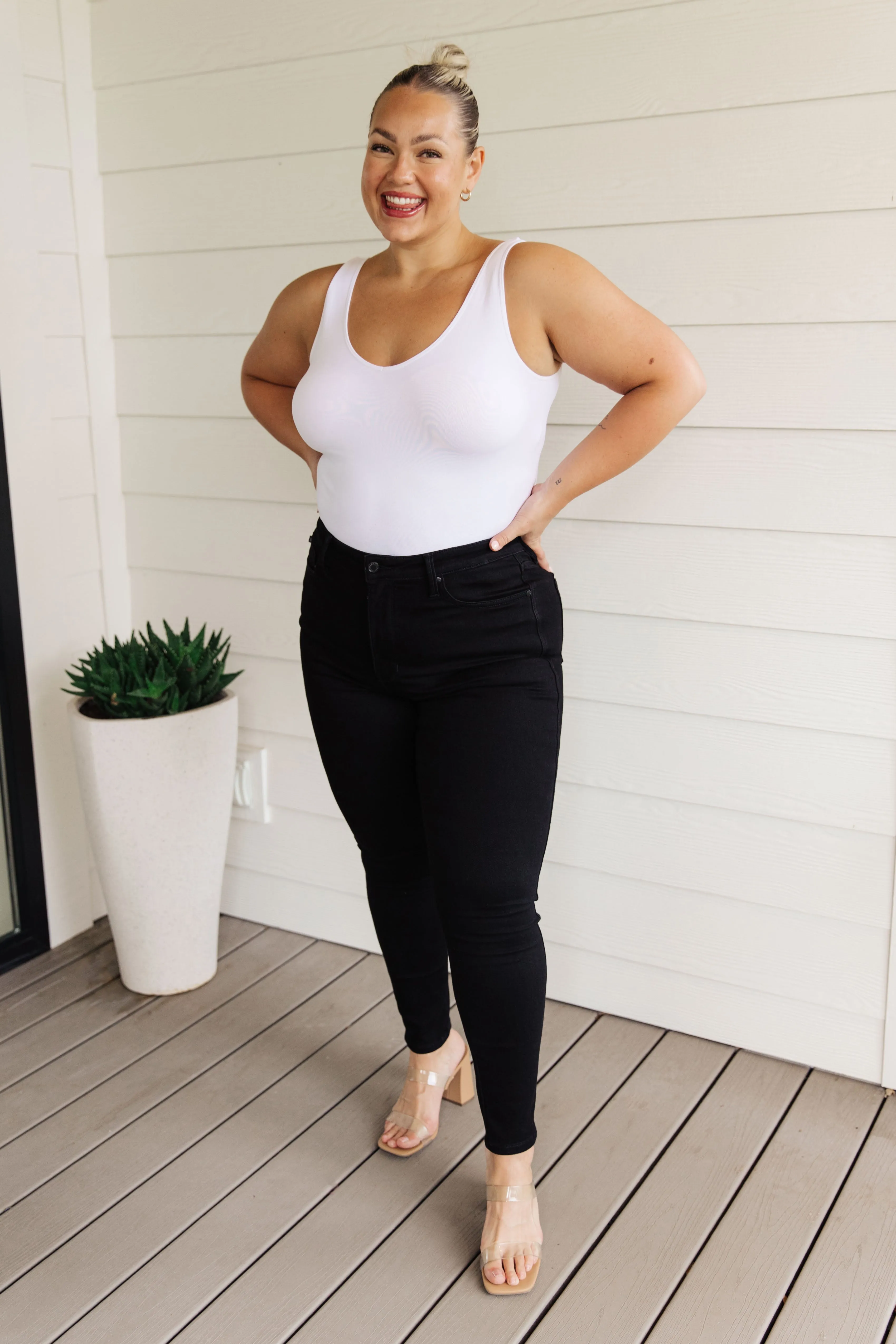 JUDY BLUE Audrey High Rise Control Top Classic Skinny Jeans in Black
