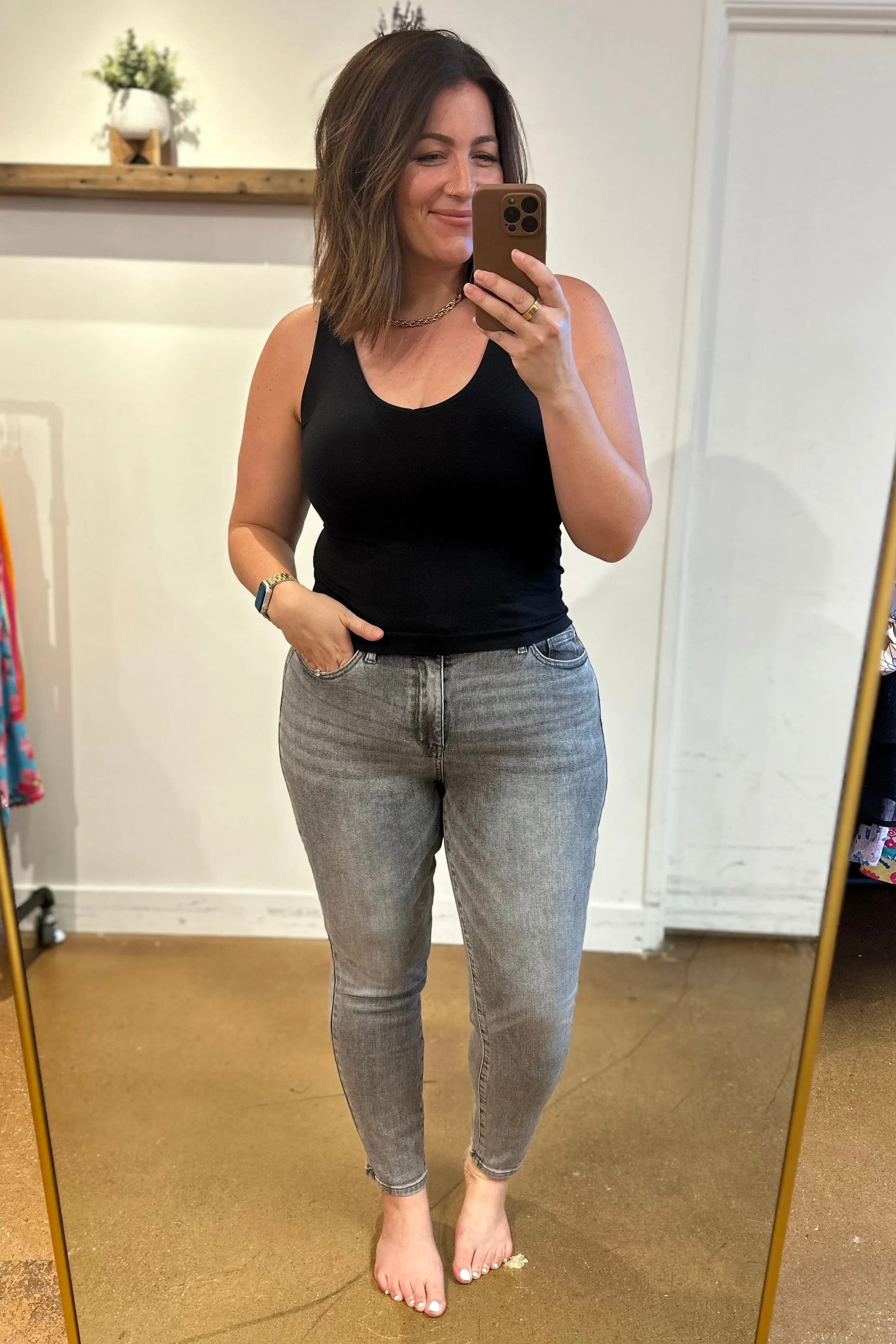 JUDY BLUE Charlotte High Rise Stone Wash Slim Jeans in Gray
