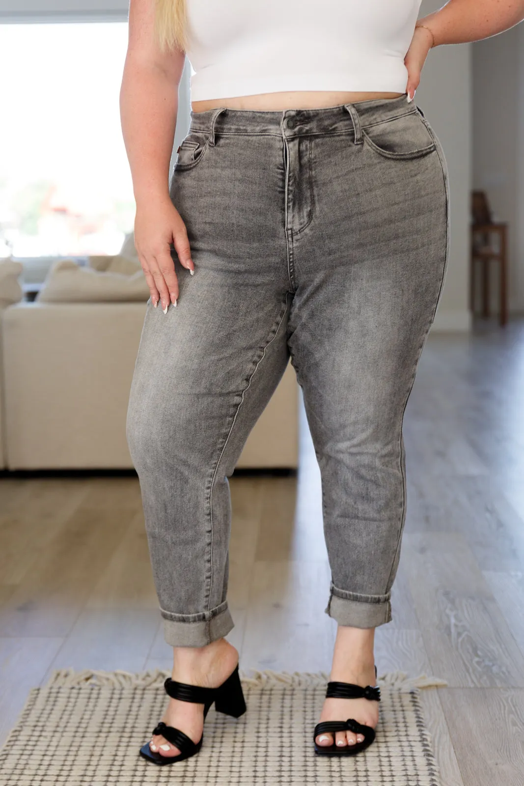 JUDY BLUE Charlotte High Rise Stone Wash Slim Jeans in Gray