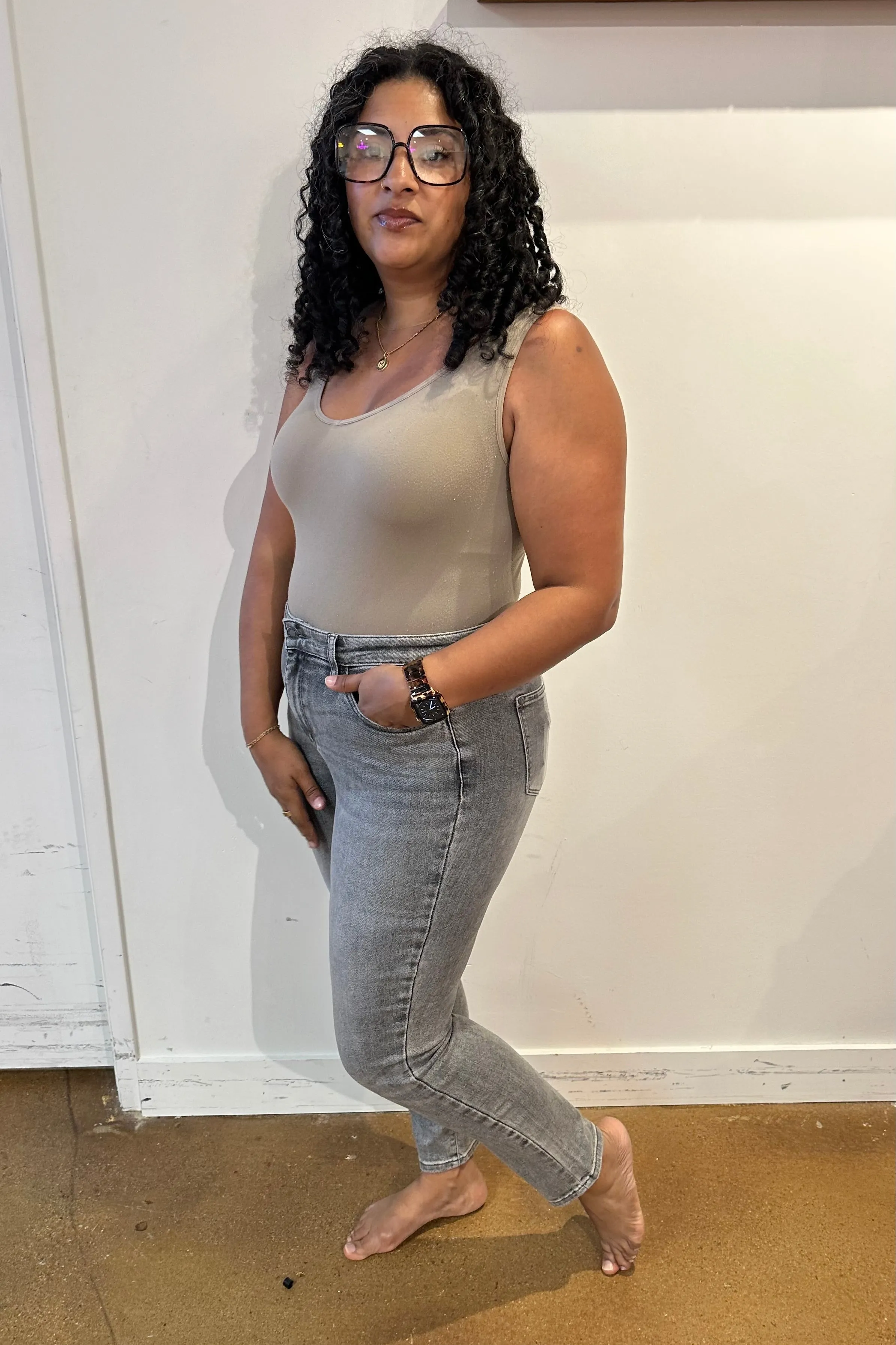 JUDY BLUE Charlotte High Rise Stone Wash Slim Jeans in Gray