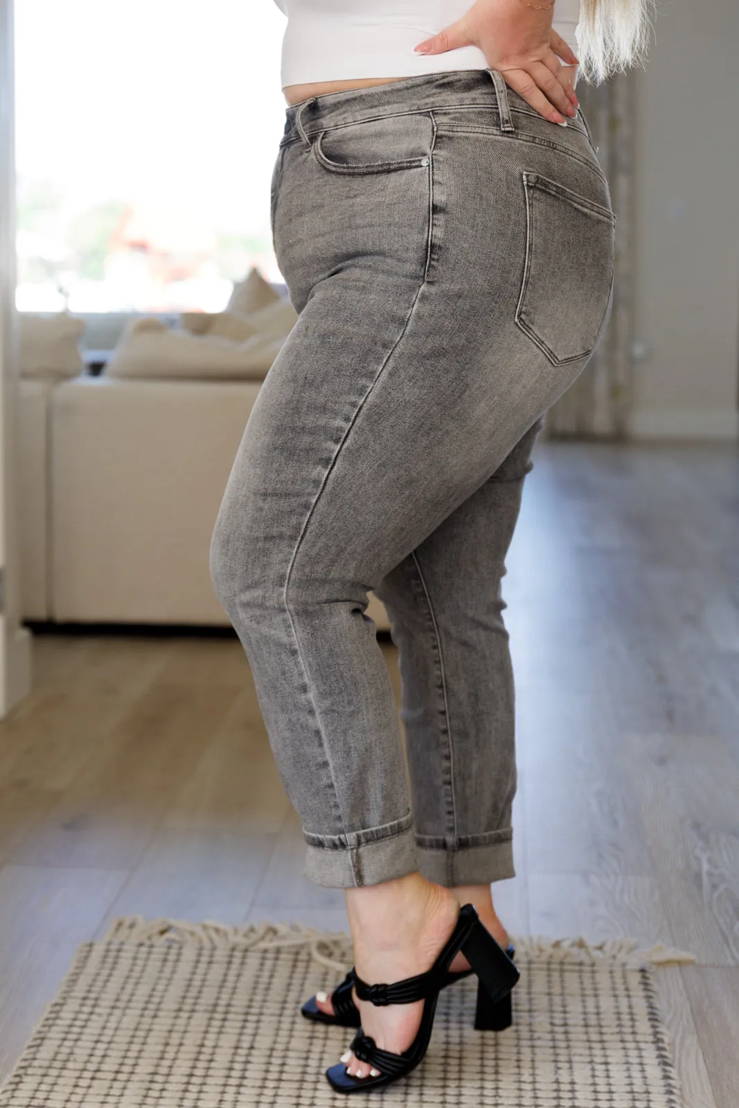 JUDY BLUE Charlotte High Rise Stone Wash Slim Jeans in Gray