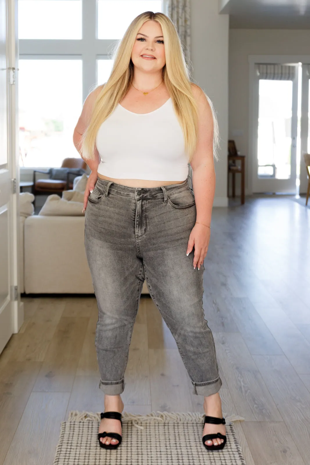 JUDY BLUE Charlotte High Rise Stone Wash Slim Jeans in Gray