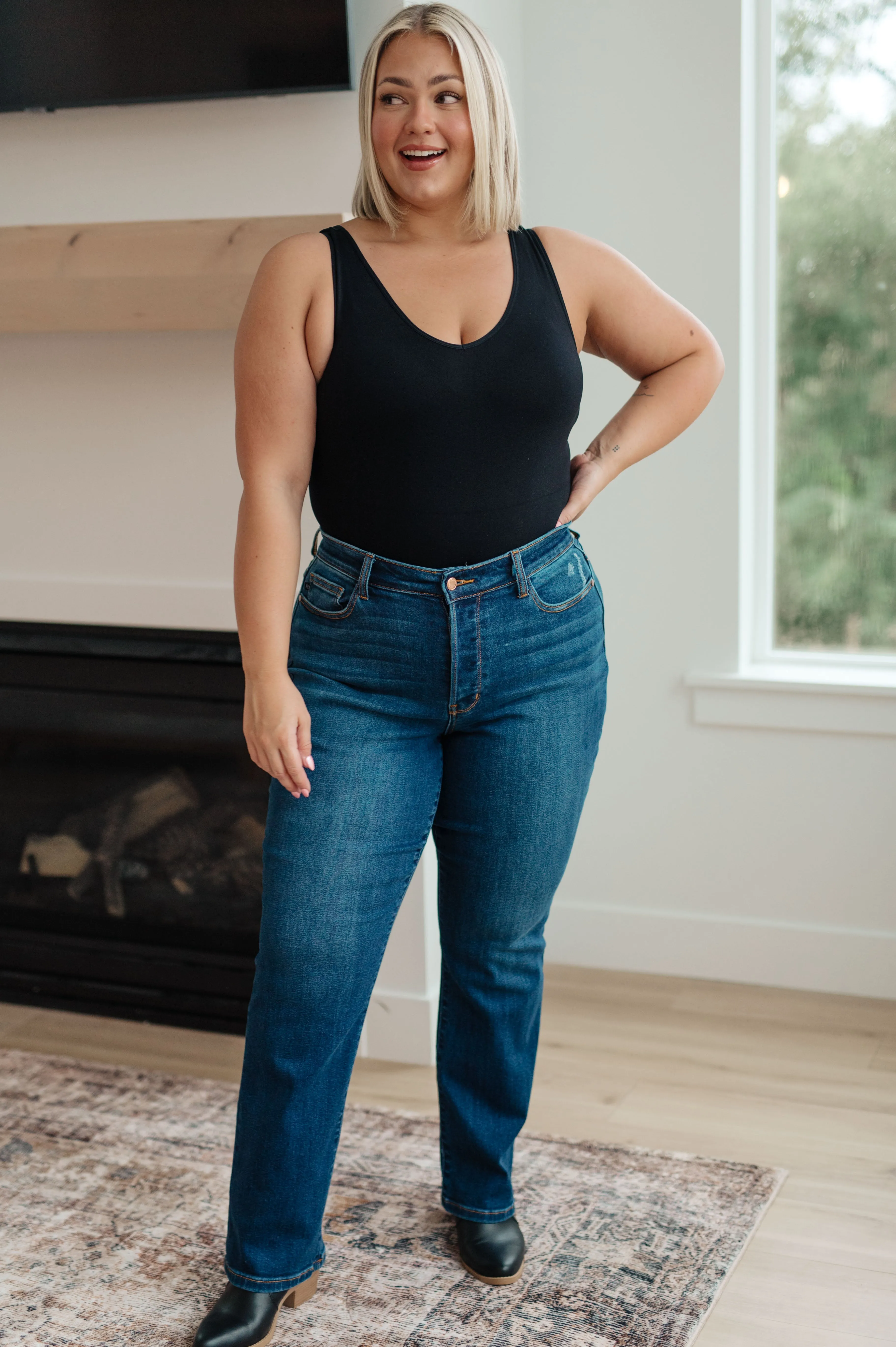 JUDY BLUE Pippa High Rise Button Fly Straight Jeans