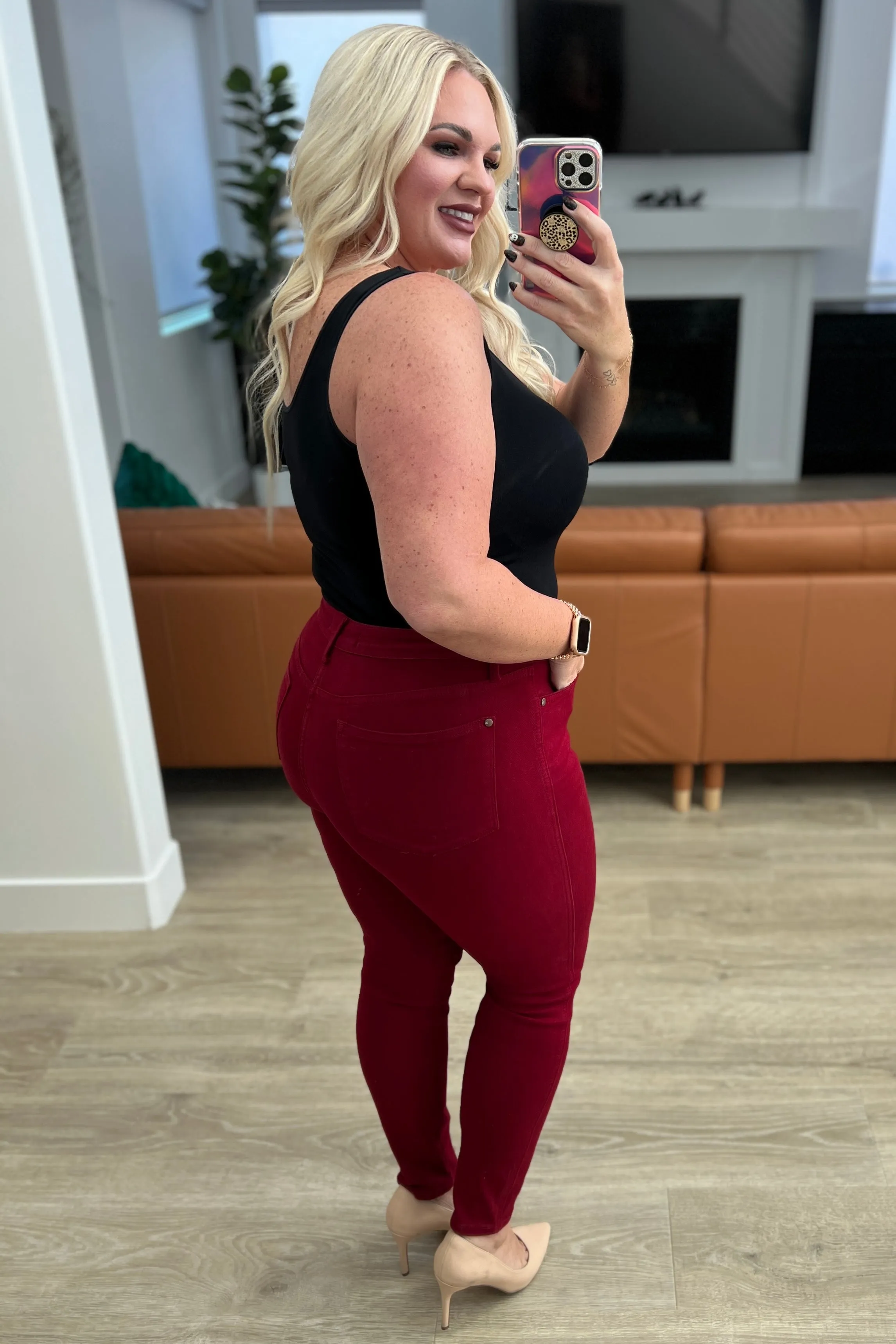 JUDY BLUE Wanda High Rise Control Top Skinny Jeans Scarlet
