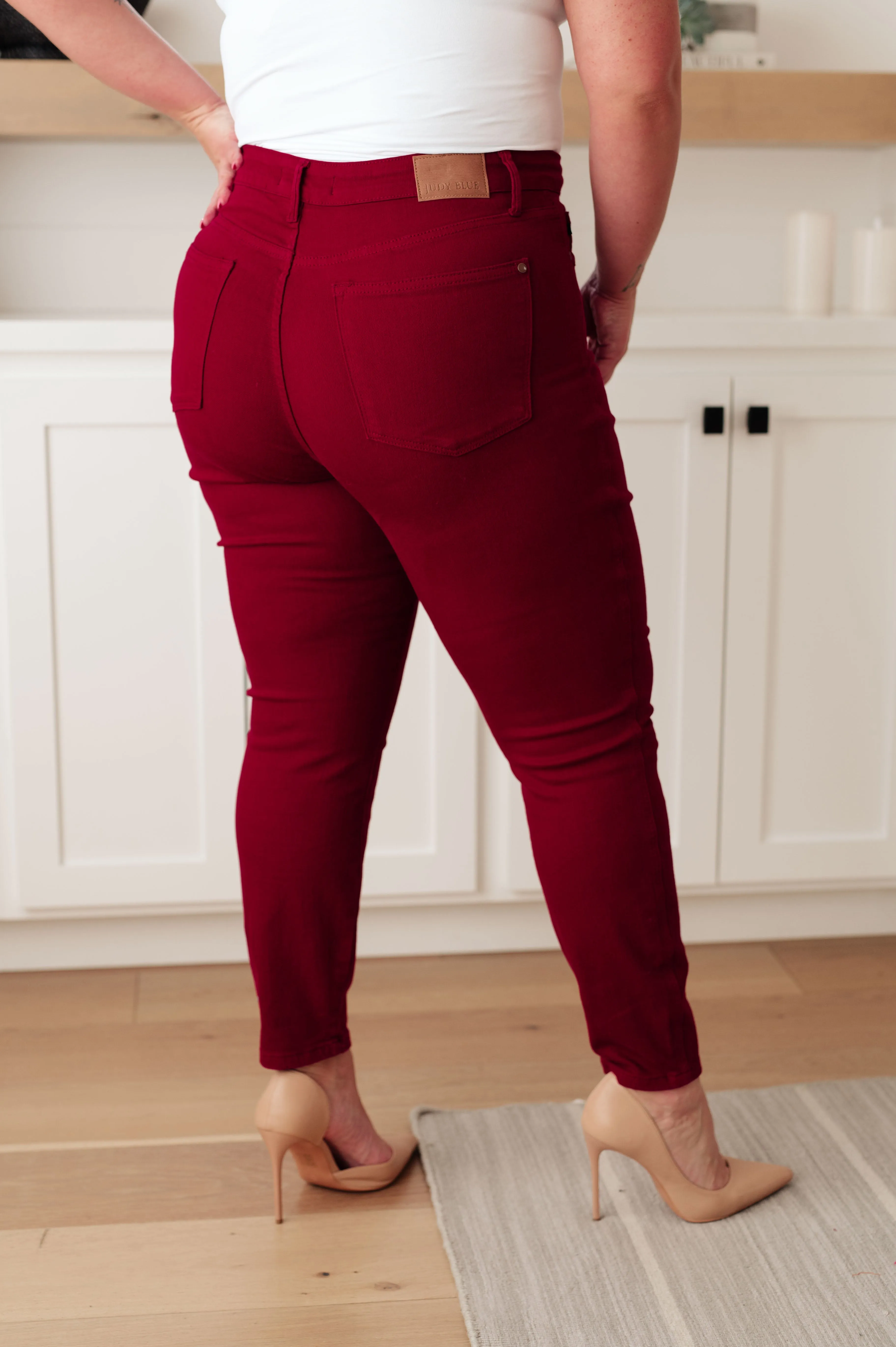 JUDY BLUE Wanda High Rise Control Top Skinny Jeans Scarlet