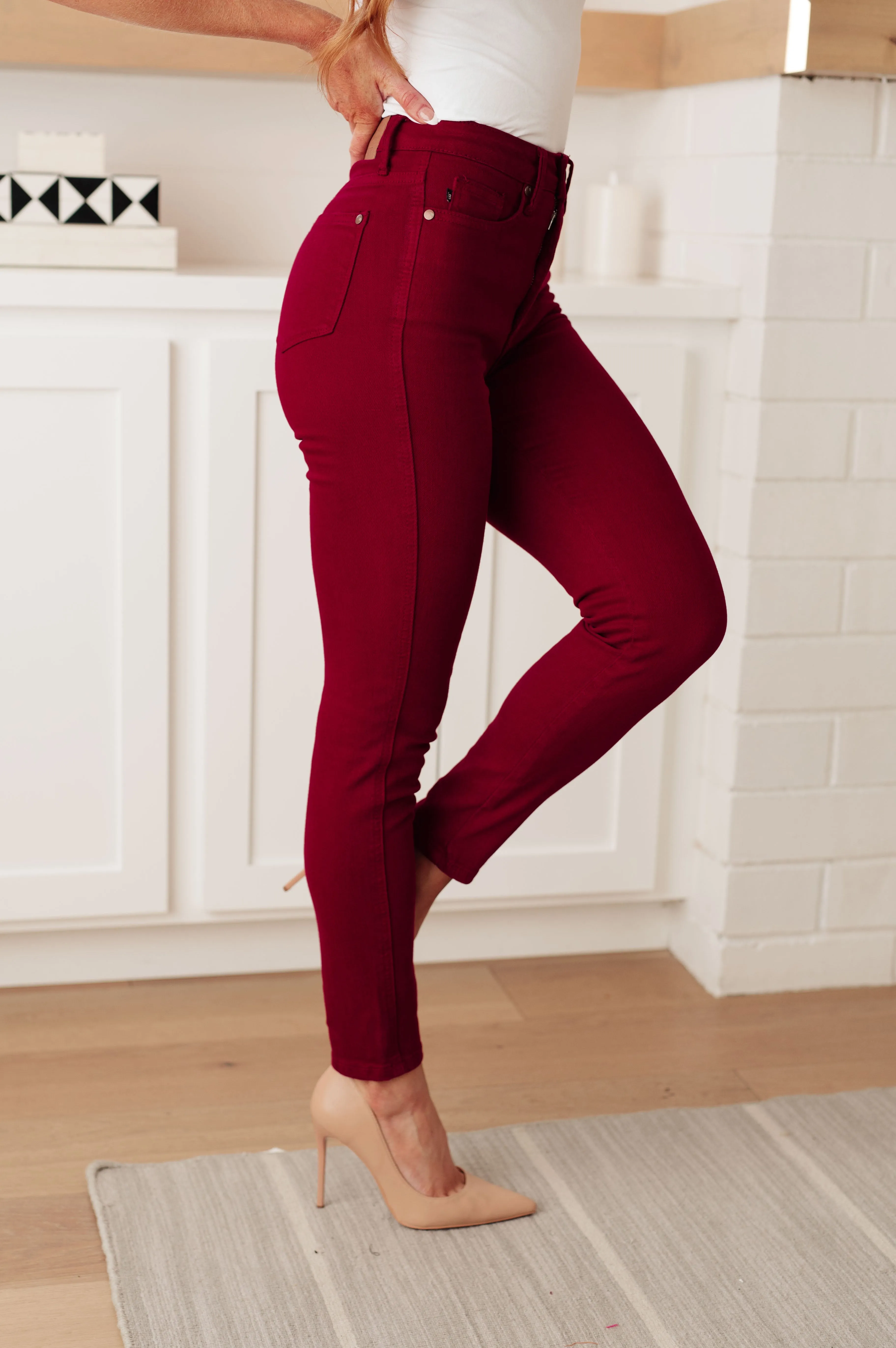 JUDY BLUE Wanda High Rise Control Top Skinny Jeans Scarlet