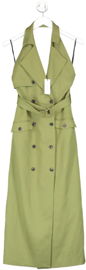 Karen Millen Green Relaxed Tailored Belted Halter Column Dress UK 8