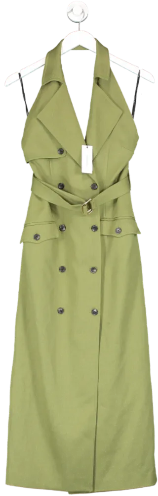 Karen Millen Green Relaxed Tailored Belted Halter Column Dress UK 8