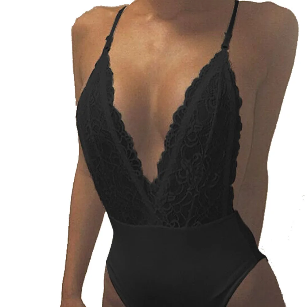 Kaywide Deep v neck lace up bodysuit Black backless Strap women Bodysuits summer short elegant jumpsuit rompers