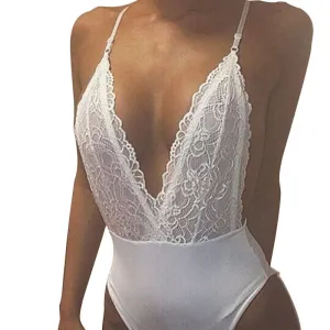 Kaywide Deep v neck lace up bodysuit Black backless Strap women Bodysuits summer short elegant jumpsuit rompers
