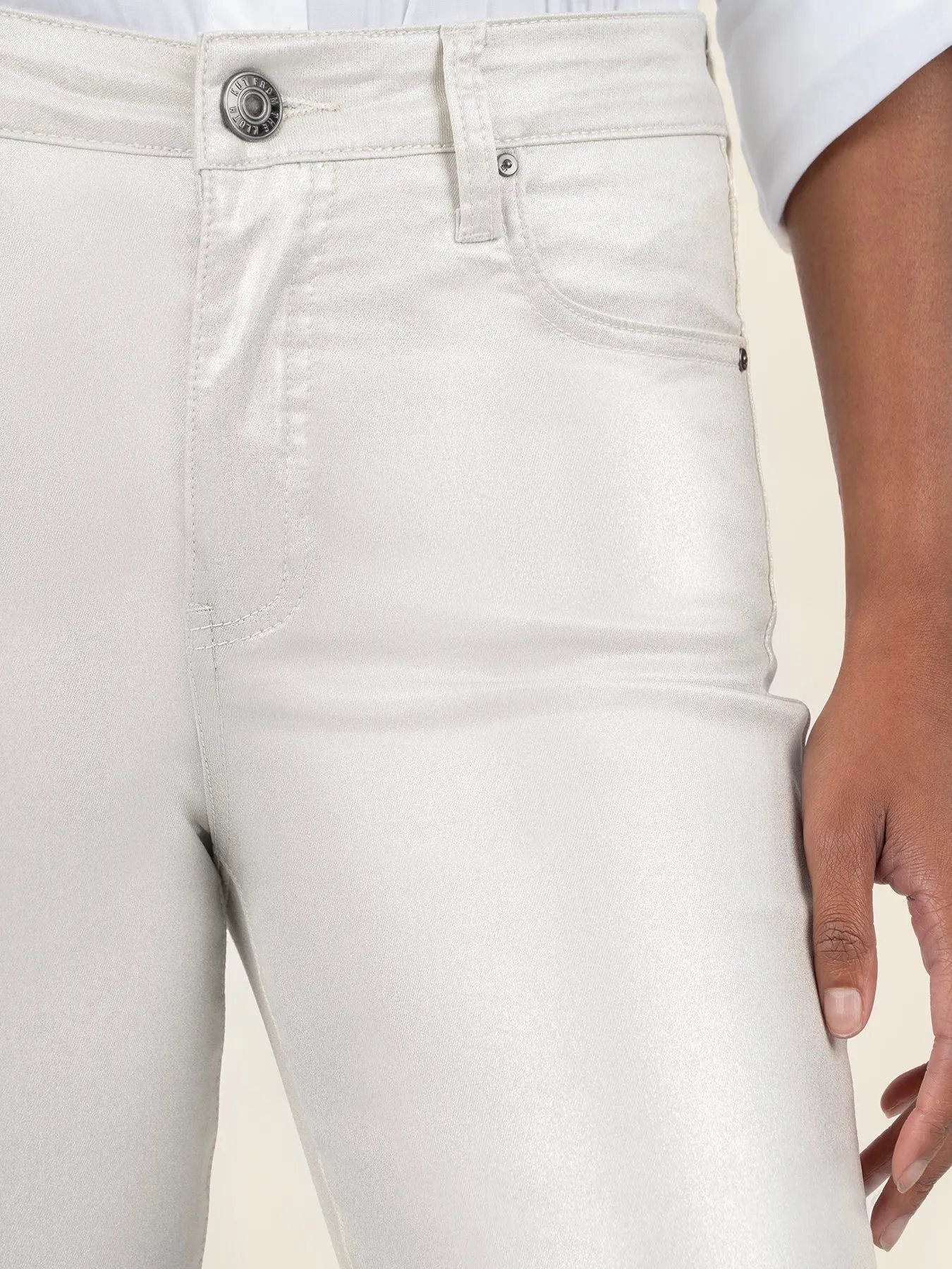 Kelsey High Rise Coated Ankle Flare Jean - Light Silver