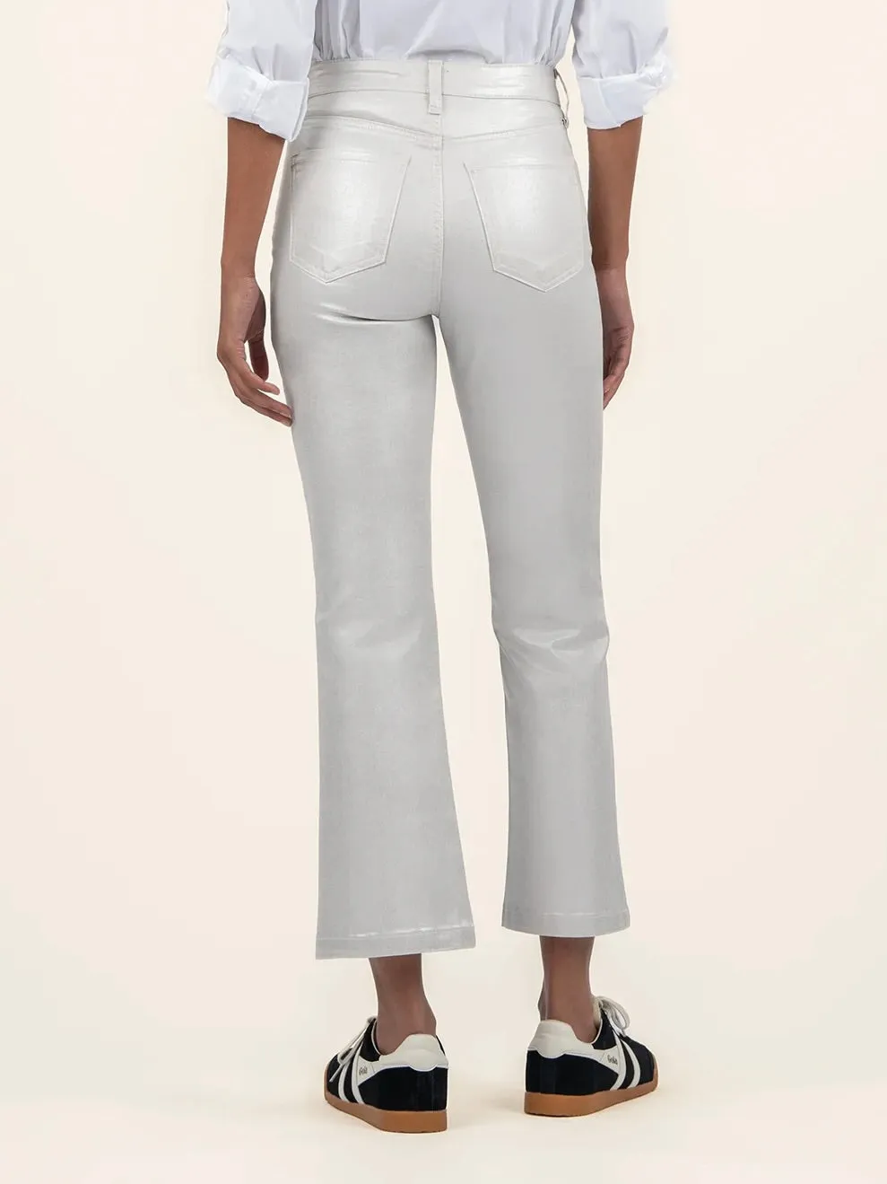 Kelsey High Rise Coated Ankle Flare Jean - Light Silver