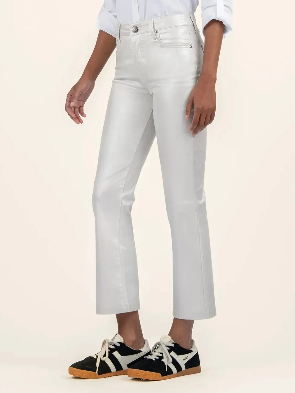 Kelsey High Rise Coated Ankle Flare Jean - Light Silver