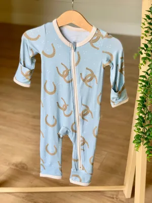 Kozi & Co Blue Horseshoes Coverall with Zipper