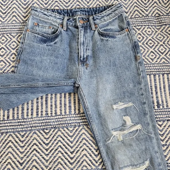 Ksubi Nine O Trashed Lifetime Raw Hem  Slim Fit Jeans Blue Denim size 26