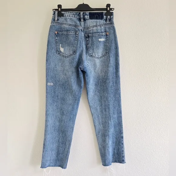 Ksubi Nine O Trashed Lifetime Raw Hem  Slim Fit Jeans Blue Denim size 26