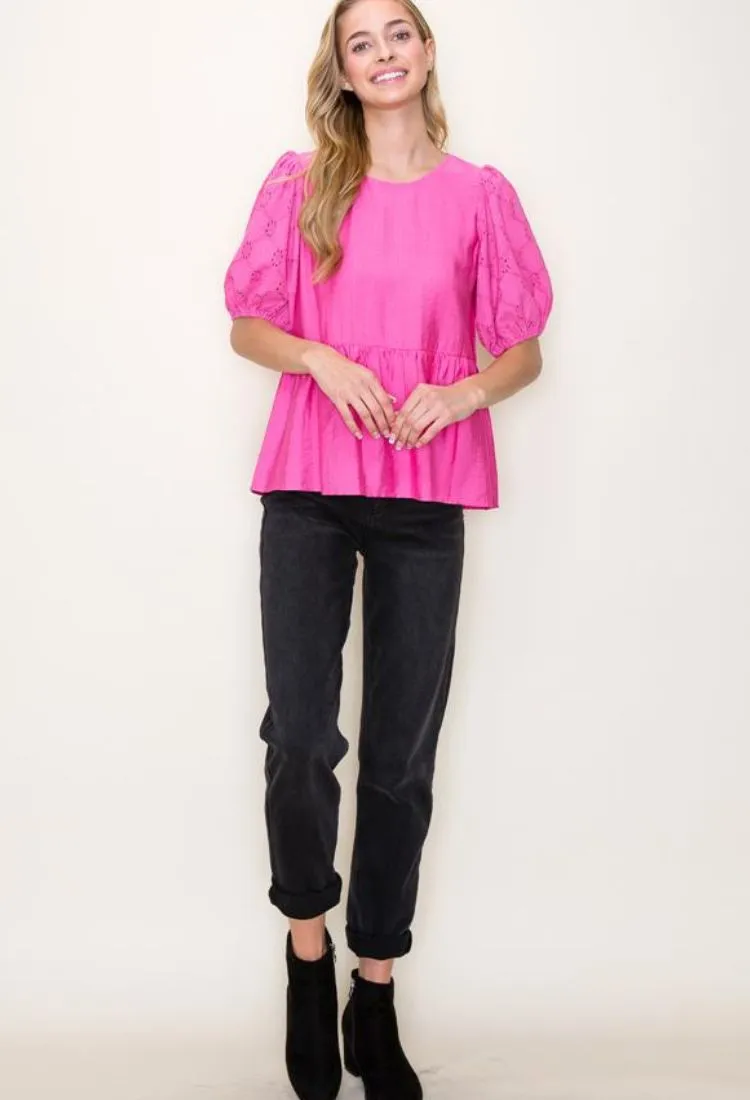 Lace Sleeve Babydoll Blouse