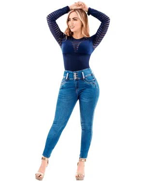 Laty Rose Colombian Butt Lifter Skinny Jeans - Light Blue/White