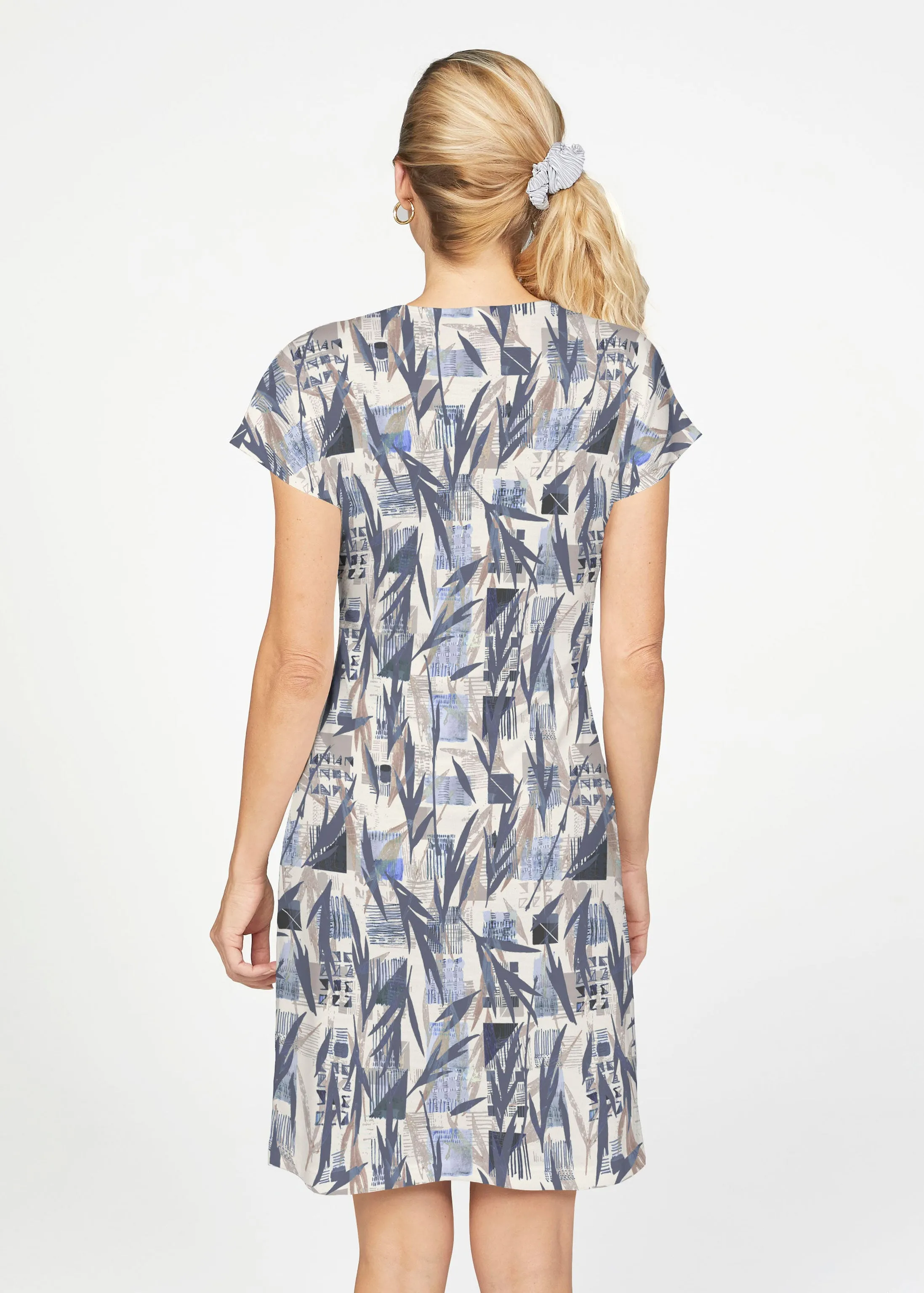 Leaves of Geo (7870) ~ French Terry Short Sleeve Crew Dress