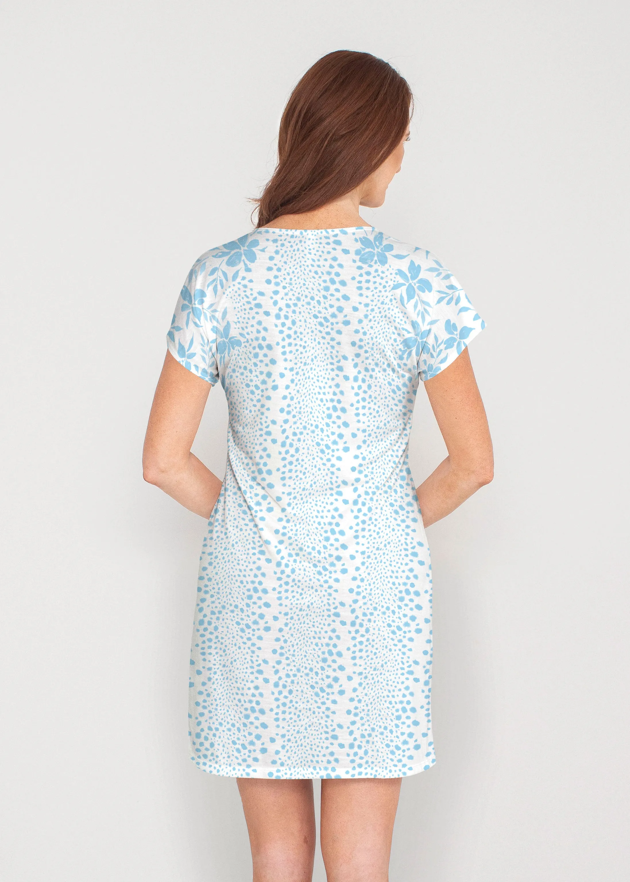 Leopard Rose Aqua (8028) ~ French Terry Short Sleeve Crew Dress