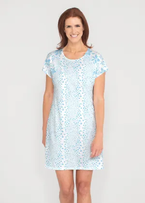Leopard Rose Aqua (8028) ~ French Terry Short Sleeve Crew Dress