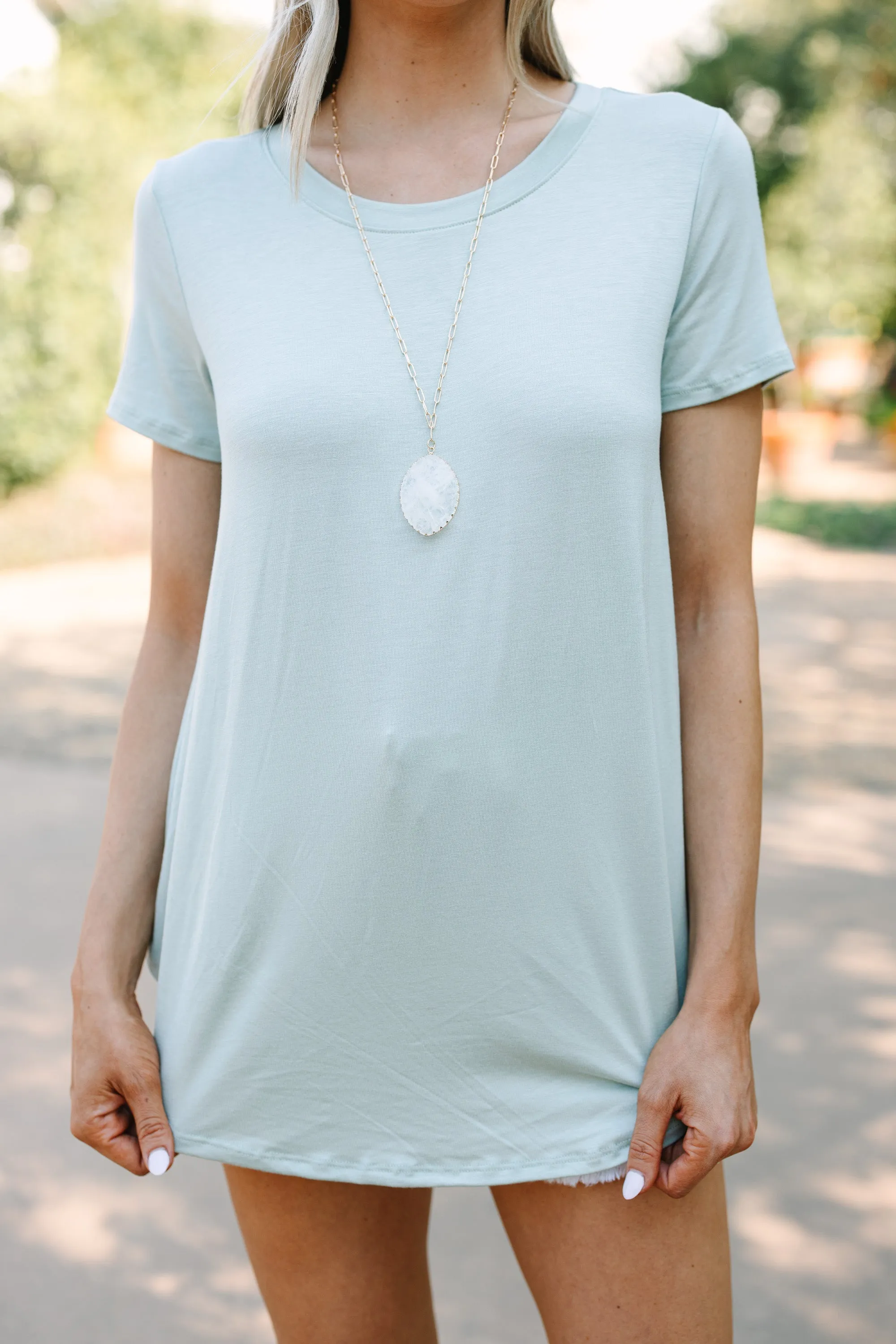 Let's Meet Later Sage Green Top