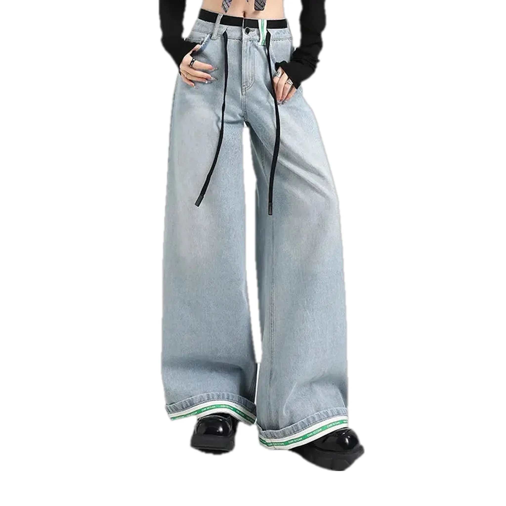 Light pattern baggy jeans for women