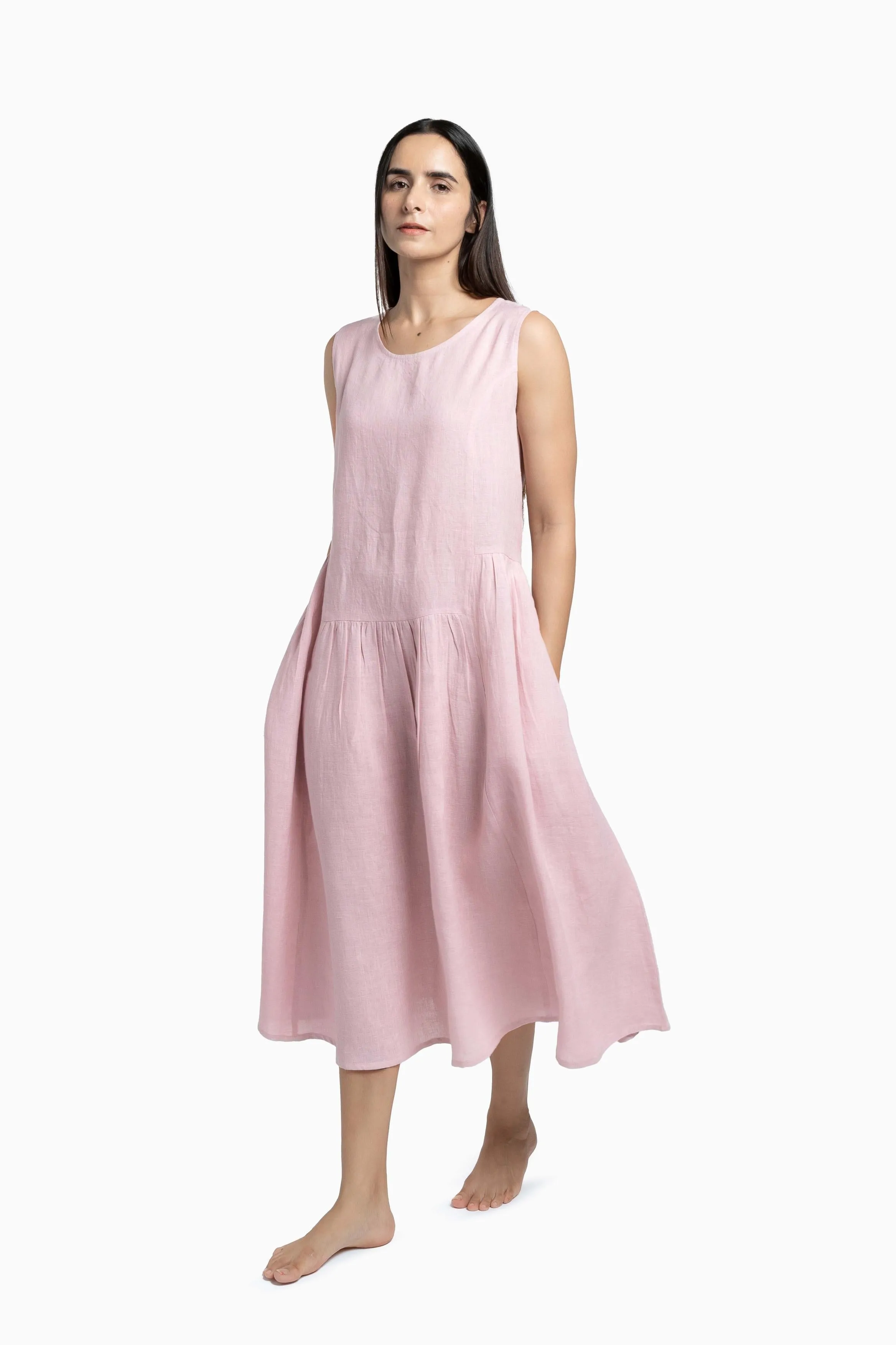 Linen Penelope Dress-Petal Pink