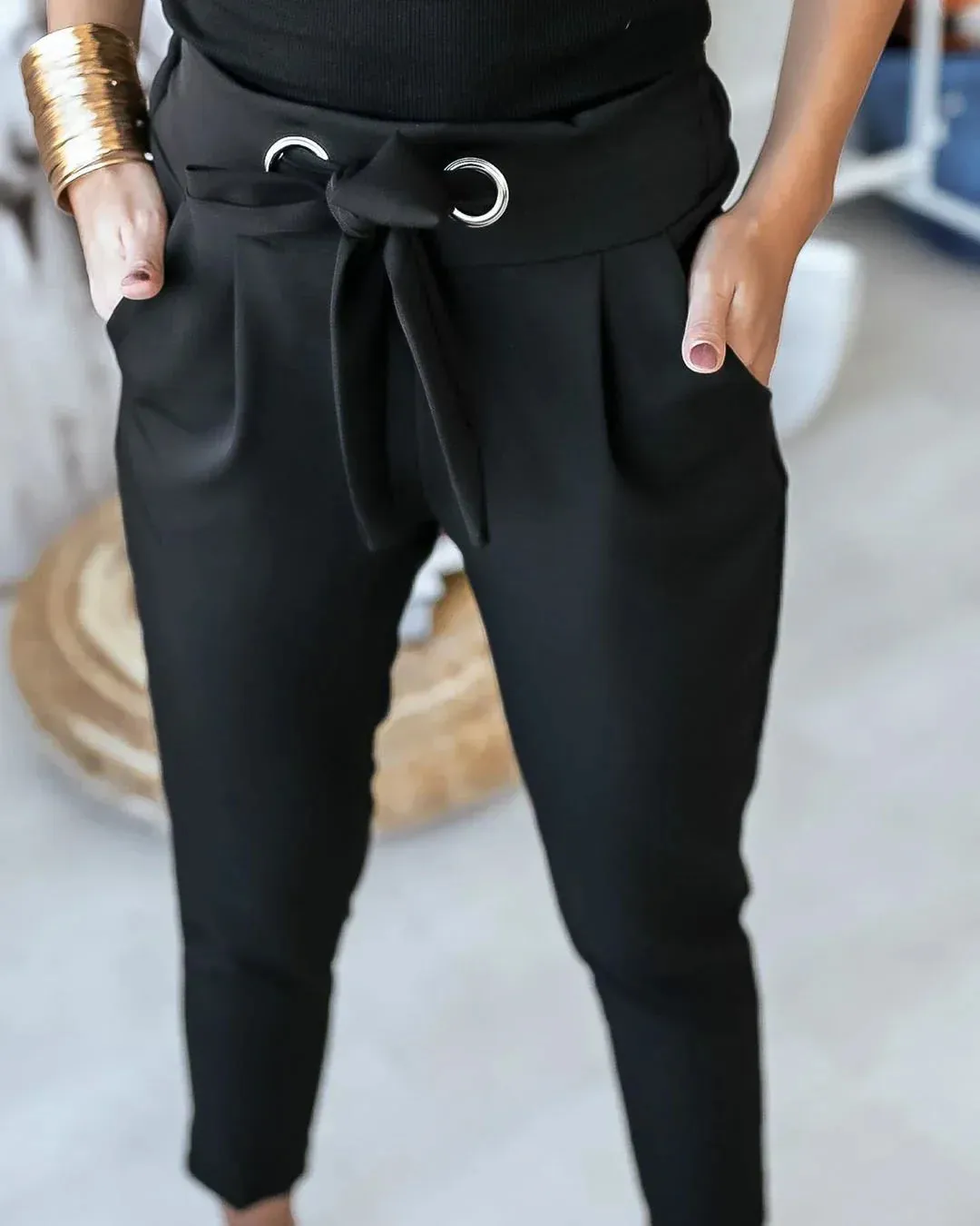 Lisa | High-Waist Pants with Bow Detail | Elegant and Practical | Stretch Fabric
