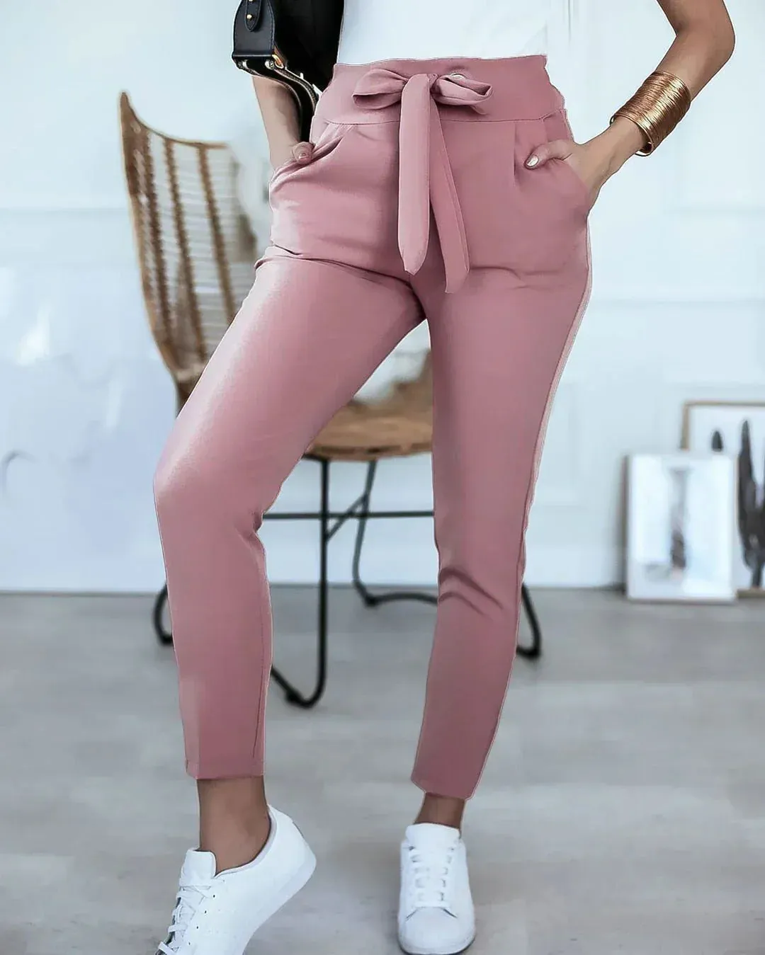 Lisa | High-Waist Pants with Bow Detail | Elegant and Practical | Stretch Fabric