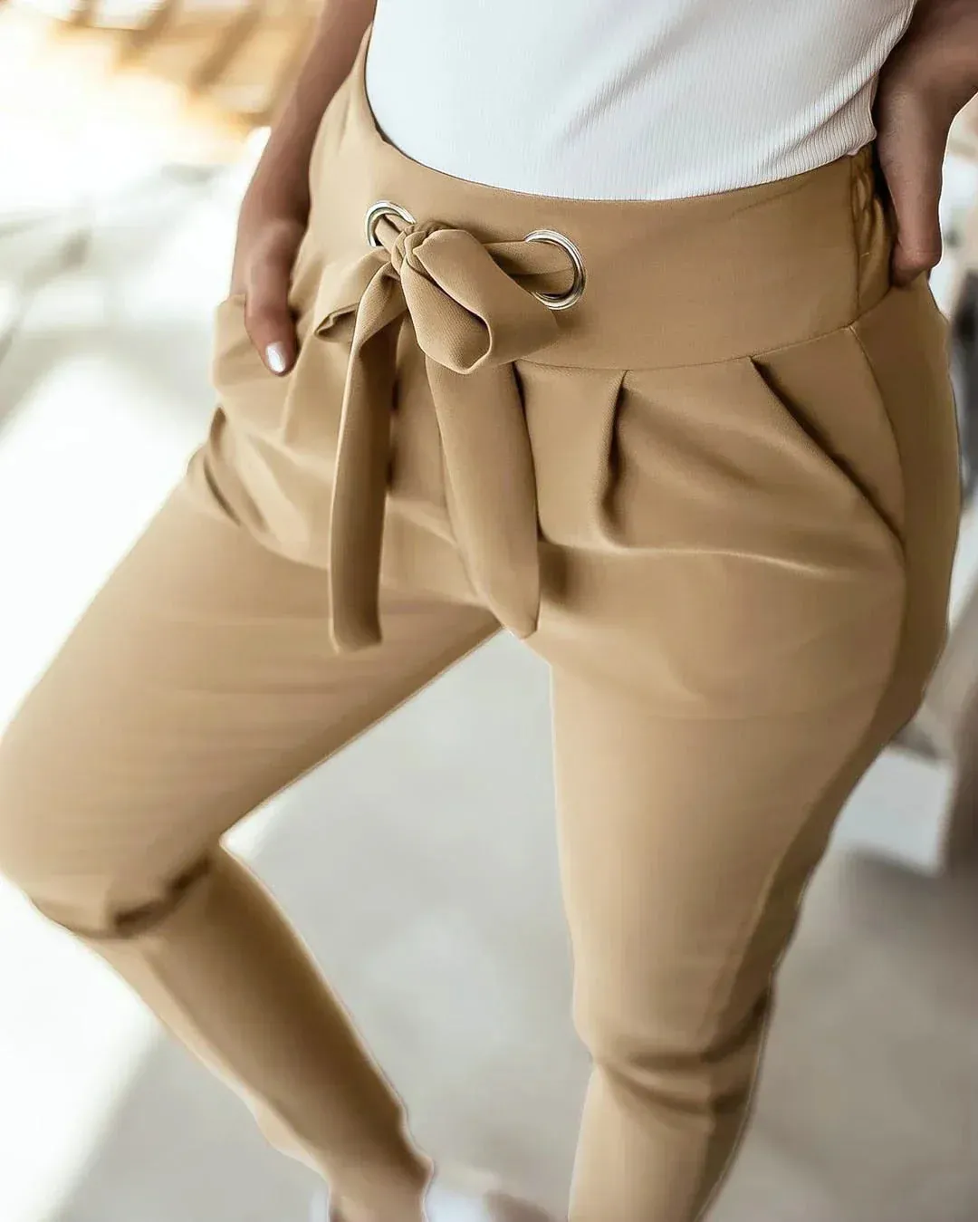 Lisa | High-Waist Pants with Bow Detail | Elegant and Practical | Stretch Fabric