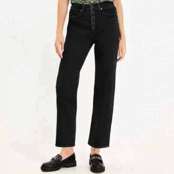 Loft Button Front 90s Straight Jeans in Black size 27 like new