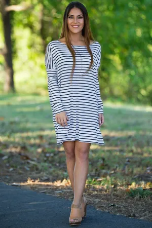 Long Sleeve Tiny Stripe Piko Tunic - White/Black (FINAL SALE)