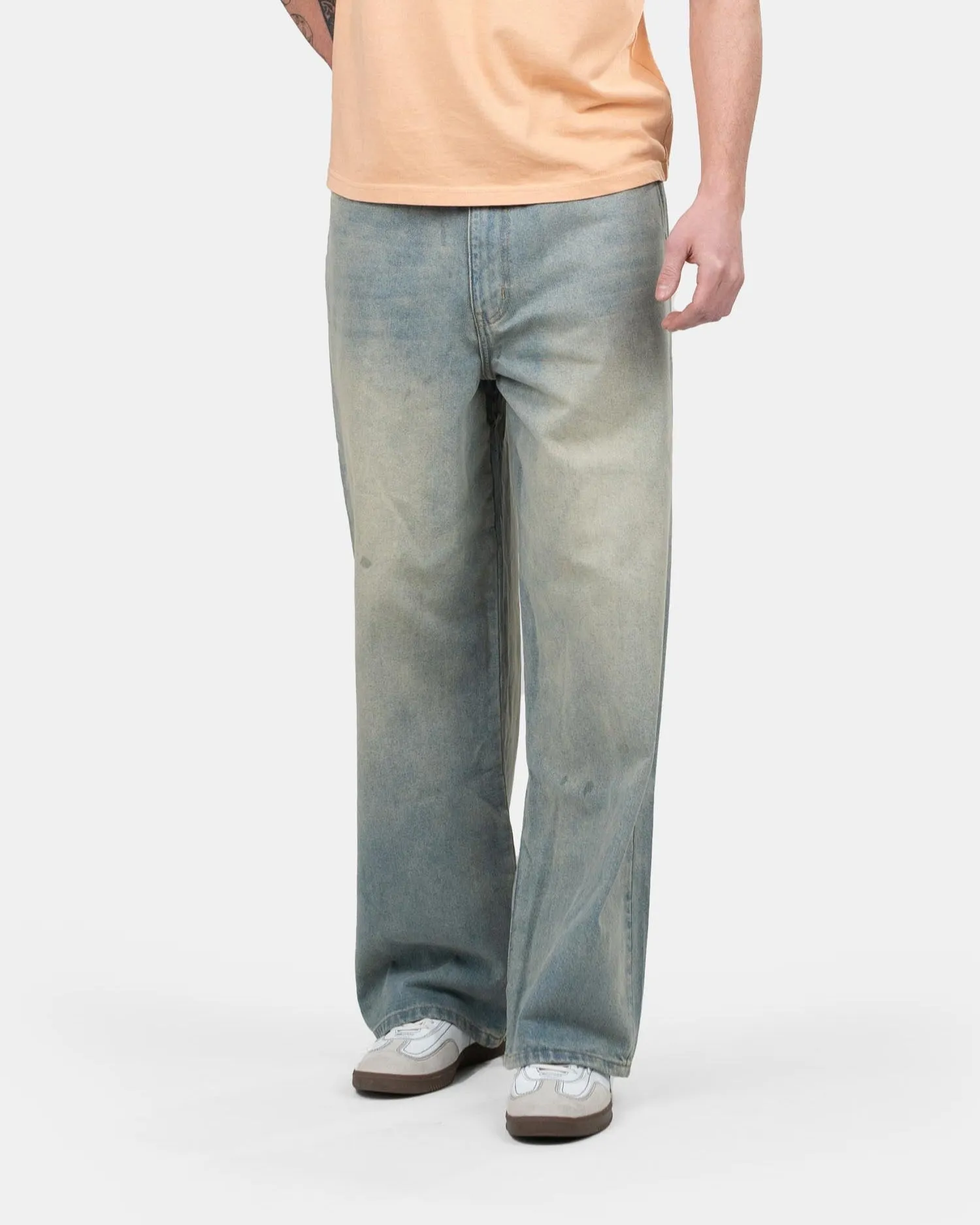 Loose Fit Denim Jeans Light Blue Vintage Wash