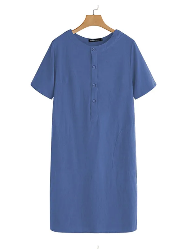 Loose Fit V-Neck Medium Length Dress with Pockets