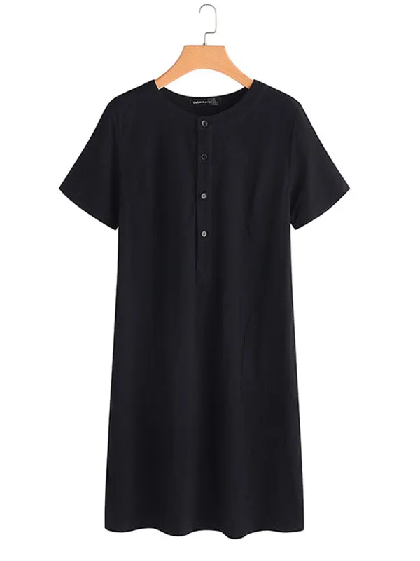 Loose Fit V-Neck Medium Length Dress with Pockets