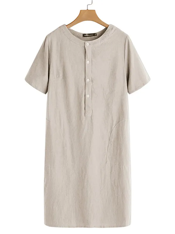 Loose Fit V-Neck Medium Length Dress with Pockets