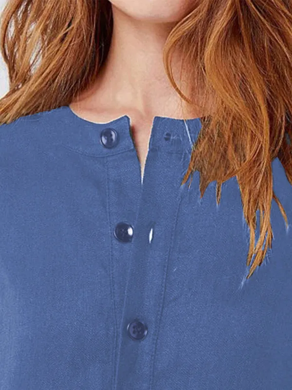 Loose Fit V-Neck Medium Length Dress with Pockets