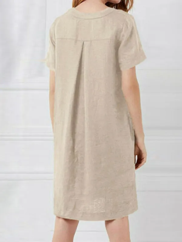 Loose Fit V-Neck Medium Length Dress with Pockets