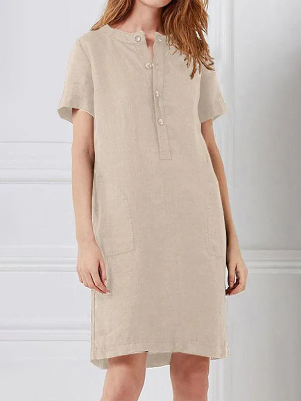 Loose Fit V-Neck Medium Length Dress with Pockets