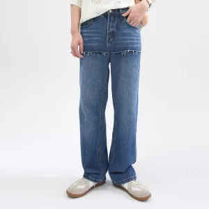 Loose straight-leg paneled engineered jeans