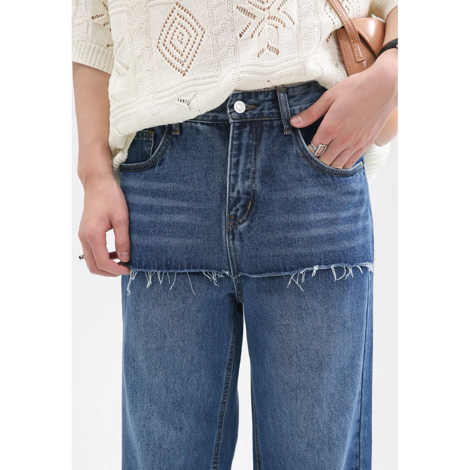 Loose straight-leg paneled engineered jeans