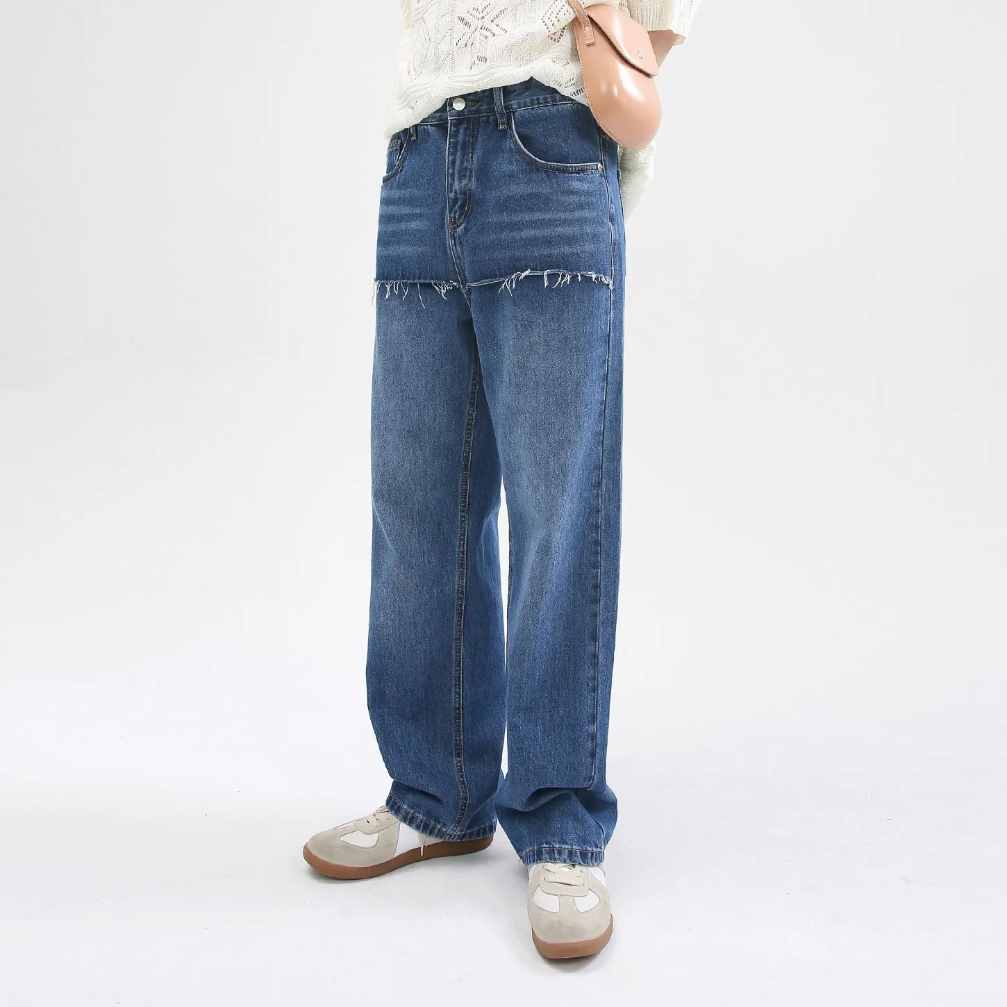 Loose straight-leg paneled engineered jeans
