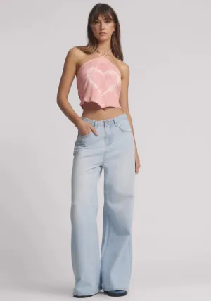 Love Machines Mid Waist Super Wide Leg Denim Jeans - Blue Heart