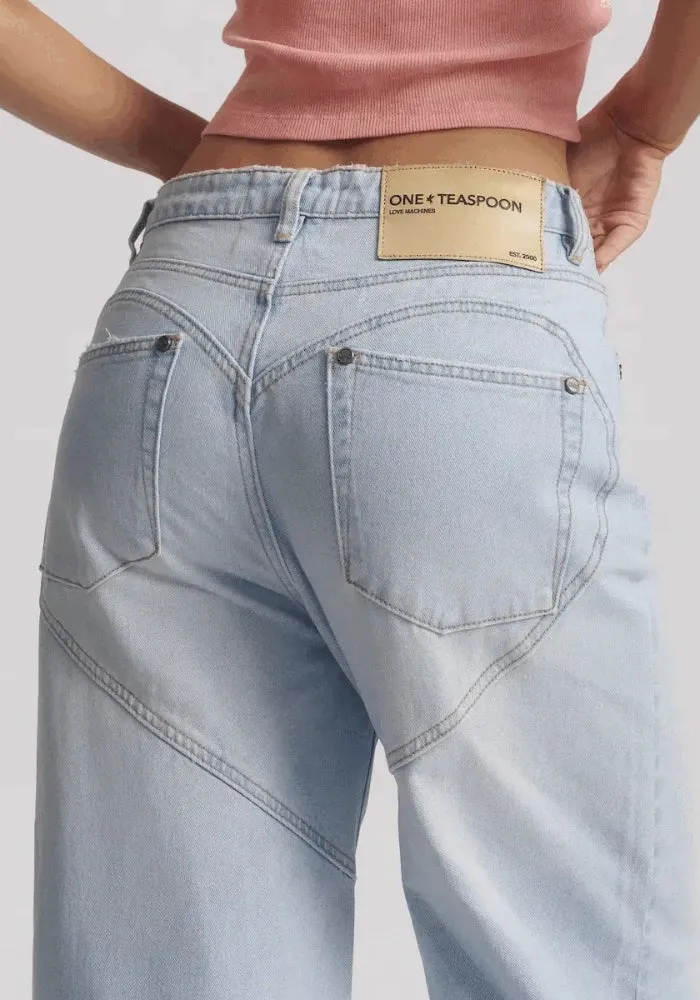 Love Machines Mid Waist Super Wide Leg Denim Jeans - Blue Heart