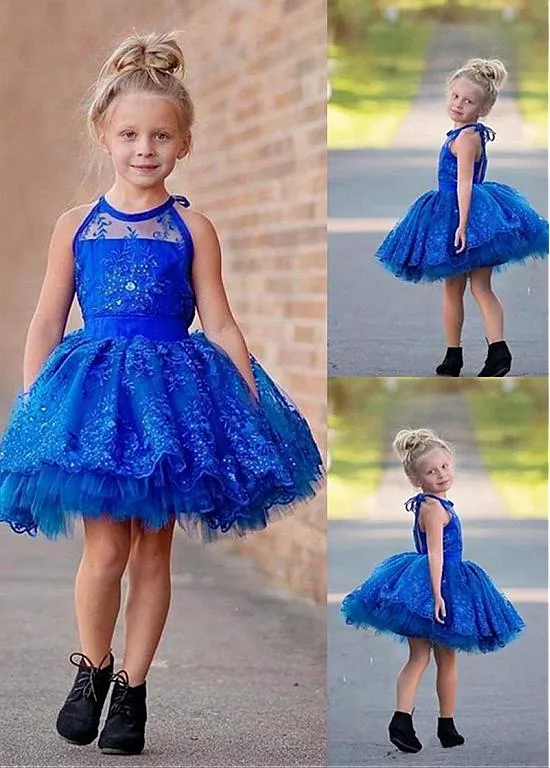 Lovely Royal_blue Tulle Lace Flower Girl Dresses With Beading ,Cheap Flower Girl Dresses ,FGY0171